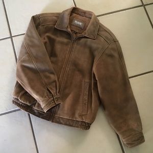 brown leather jacket
